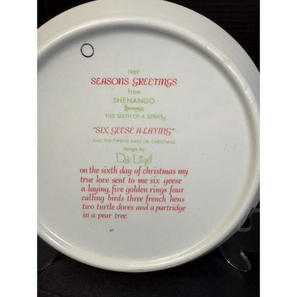Shenango 12 Days of Christmas Plate Dick Litzel 6 Geese Laying Vintage MCM 1969 - Picture 3 of 4